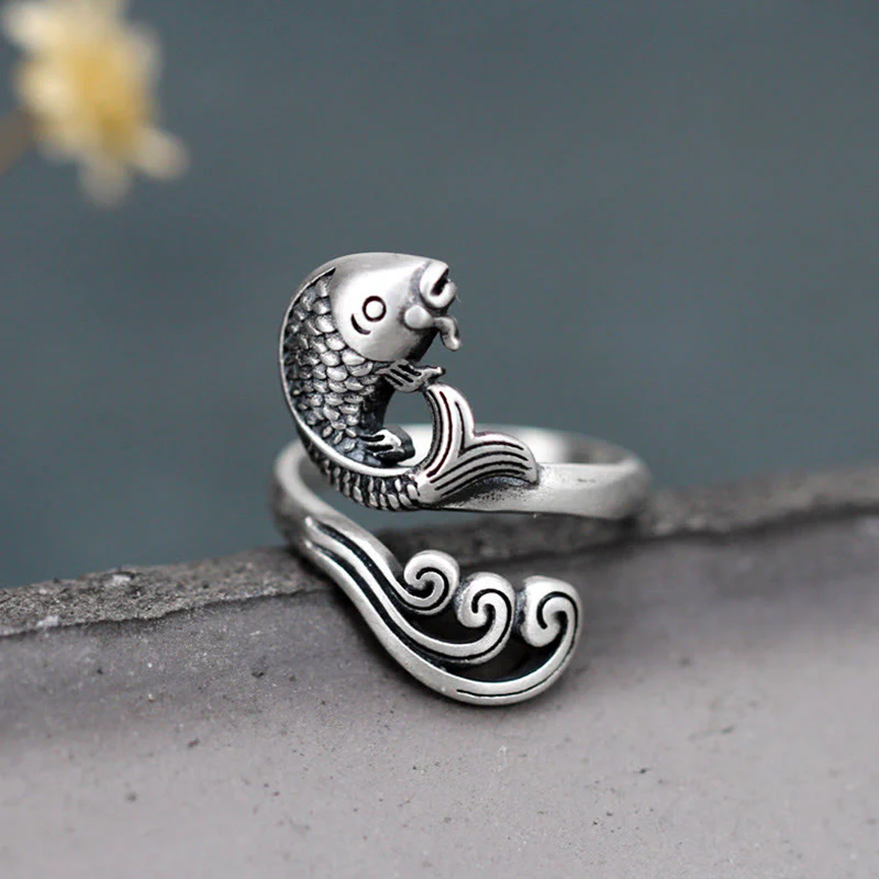 Buddha Stones 925 Sterling Silver Koi Fish Water Ripple Luck Wealth - Image 5