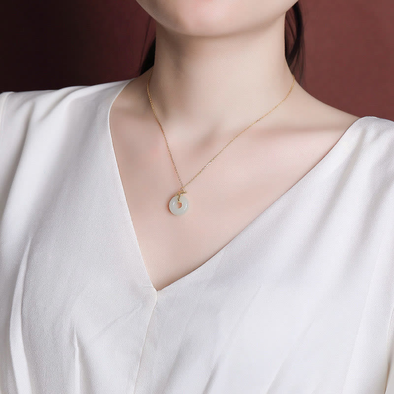 Buddha Stones 925 Sterling Silver Natural Hetian Jade Ginkgo Leaf Peace Buckle Luck Necklace Pendant - Image 5