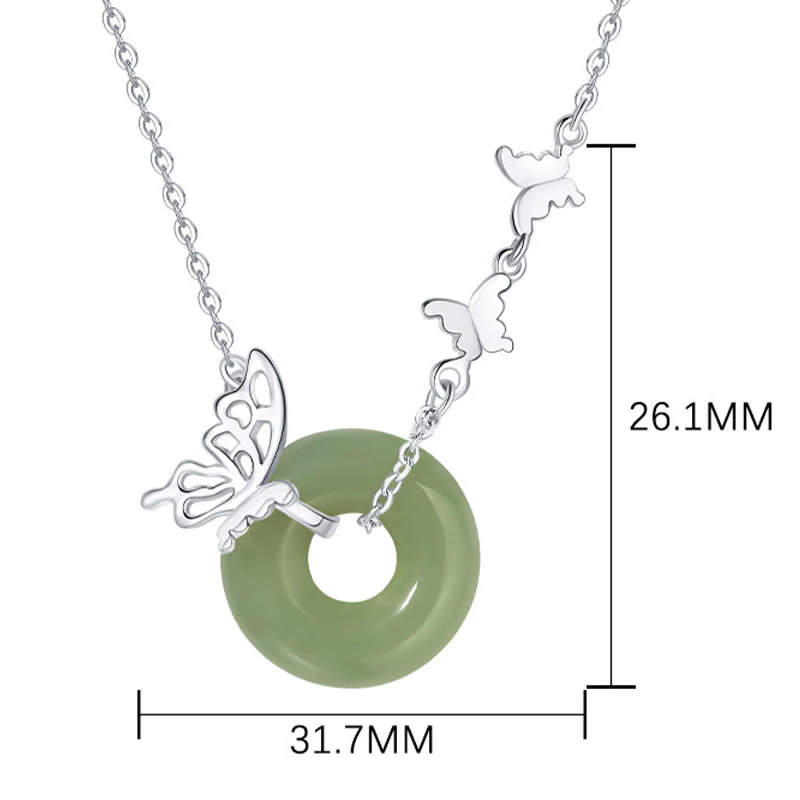 Buddha Stones 925 Sterling Silver Natural Hetian Jade Peace Buckle Butterfly Luck Prosperity Bracciale Collana Pendente - Image 5