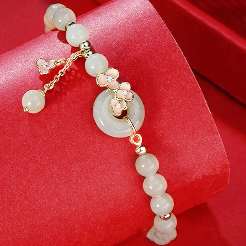 Buddha Stones 925 Sterling Silver Natural Hetian Jade Peach Blossom Peace Buckle Zircone Luck Bracciale Collana Pendente - Image 2