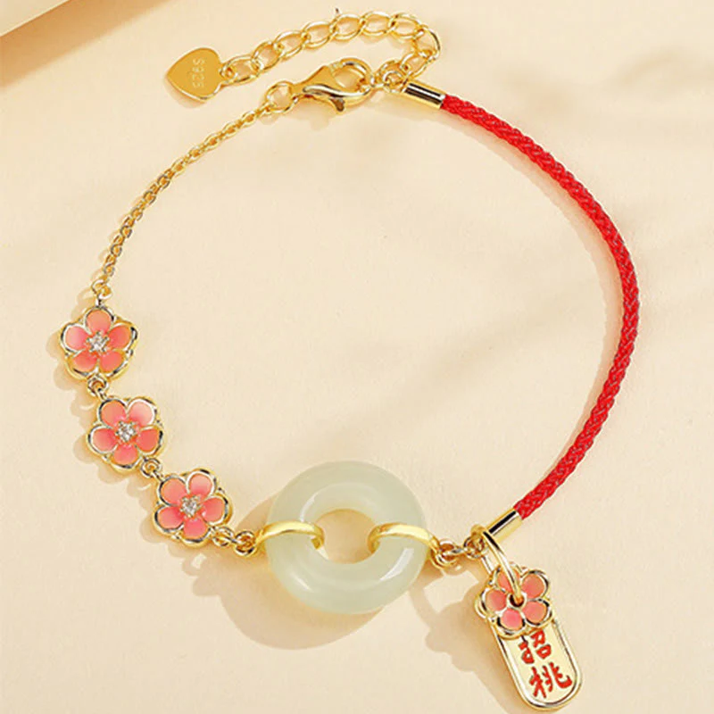 Buddha Stones 925 Sterling Silver Natural Hetian Jade Peach Blossom Peace Buckle Zircone Luck Bracciale Collana Pendente - Image 8