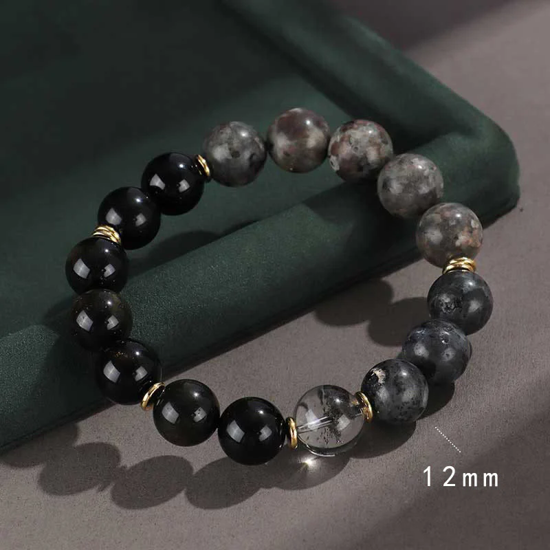 Buddha Stones 925 Sterling Silver Onice Nero Oro Lucente Ossidiana Roccia Lavica Occhio di Tigre Sei Vere Parole Bracciale Protezione Ricchezza - Image 2