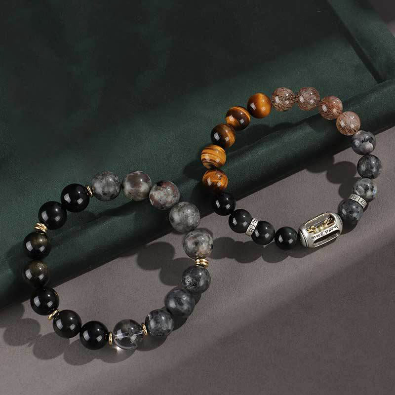 Buddha Stones 925 Sterling Silver Onice Nero Oro Lucente Ossidiana Roccia Lavica Occhio di Tigre Sei Vere Parole Bracciale Protezione Ricchezza - Image 6