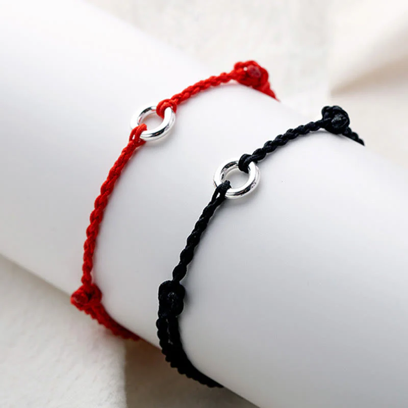 Buddha Stones 925 Sterling Silver Peace Buckle Luck String Braid Rope Cavigliera - Image 3