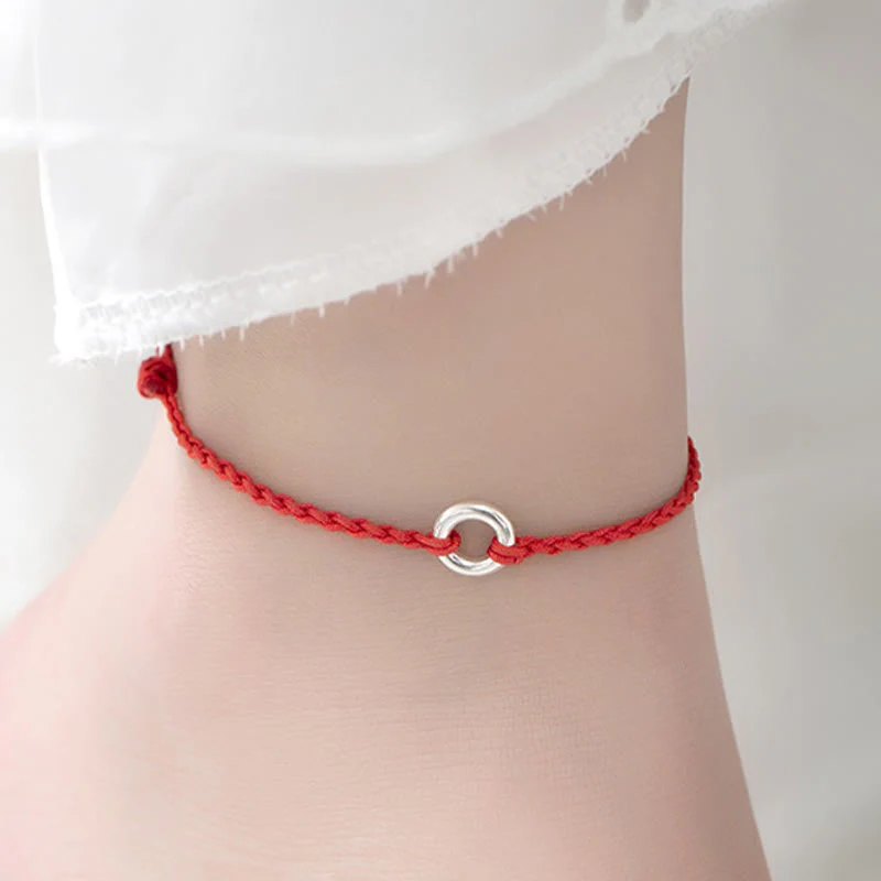 Buddha Stones 925 Sterling Silver Peace Buckle Luck String Braid Rope Cavigliera - Image 6