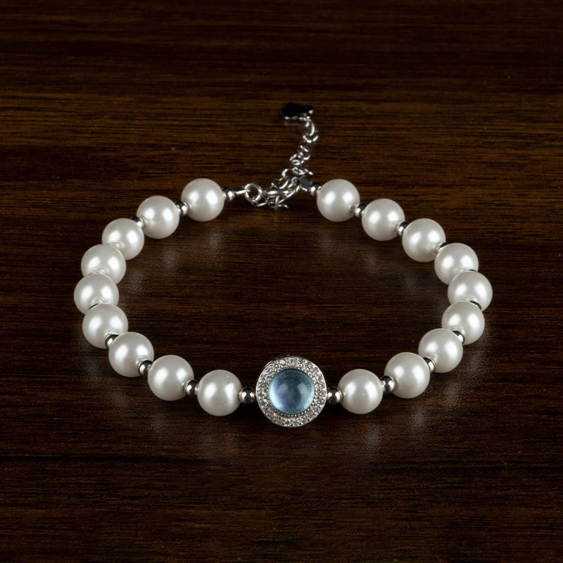 Buddha Stones 925 Sterling Silver Perla Calcedonio Blu Guarigione Catena Bracciale Anello