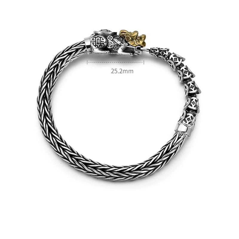 Buddha Stones 925 Sterling Silver PiXiu Monete di rame Lingotto Ricchezza Bracciale Bangle - Image 12