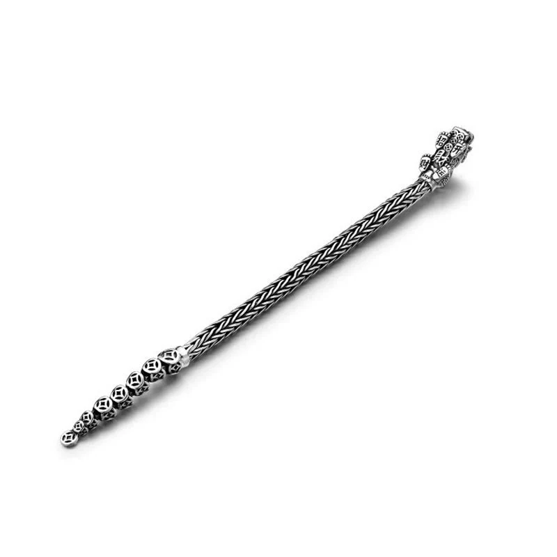 Buddha Stones 925 Sterling Silver PiXiu Monete di rame Lingotto Ricchezza Bracciale Bangle - Image 13