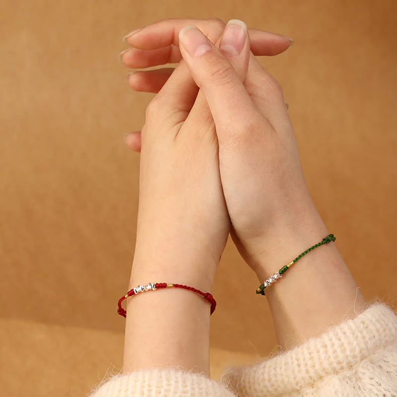 Buddha Stones 925 Sterling Silver String Protection Luck Braccialetto alla caviglia intrecciato ultra sottile - Image 16