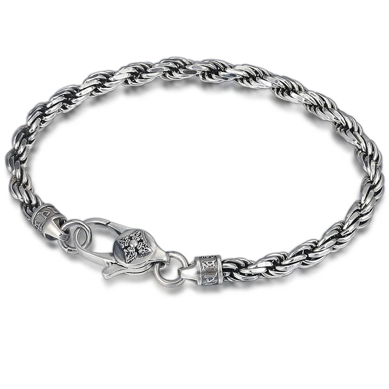 Buddha Stones 925 Sterling Silver Tibet Om Mani Padme Hum Doppio Dorje Vajra Twisted Design Bracciale Peace Love - Image 2