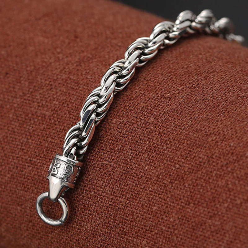 Buddha Stones 925 Sterling Silver Tibet Om Mani Padme Hum Doppio Dorje Vajra Twisted Design Bracciale Peace Love - Image 7