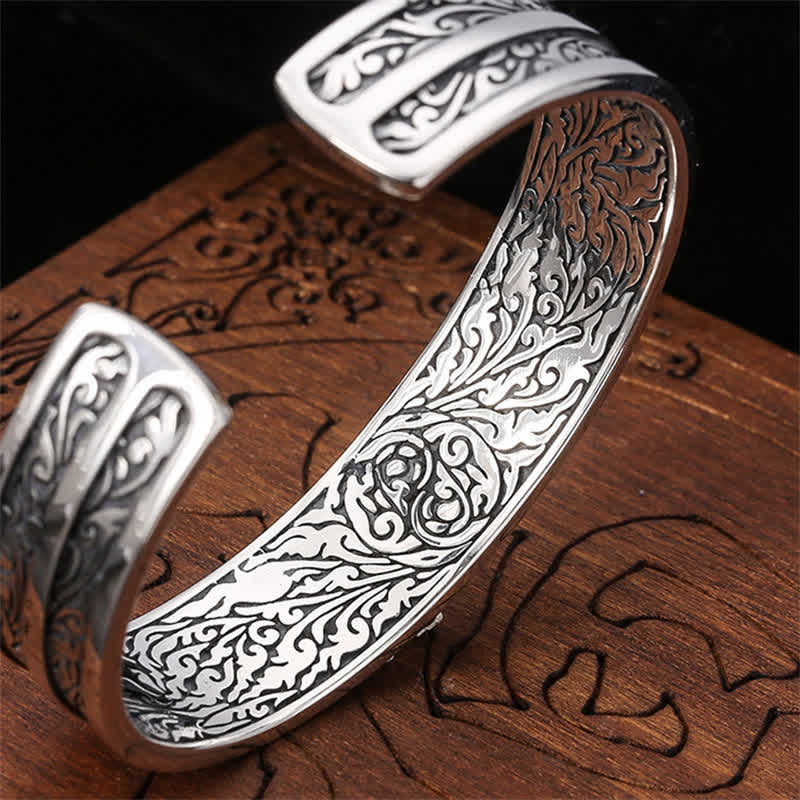 Buddha Stones 925 Sterling Silver Vajra Dorje Braccialetto con Potere Spirituale Inciso - Image 5