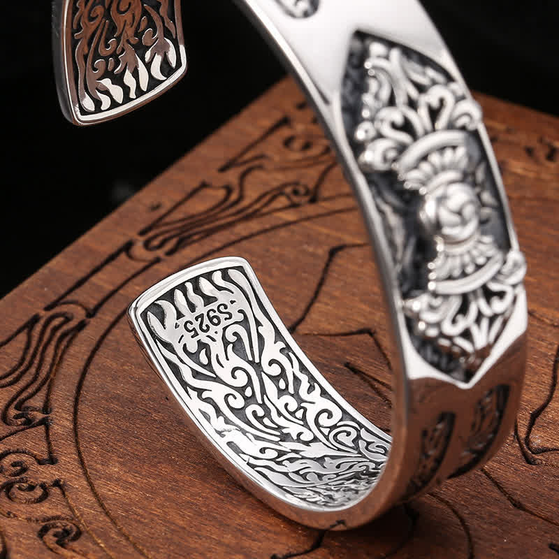 Buddha Stones 925 Sterling Silver Vajra Dorje Braccialetto con Potere Spirituale Inciso - Image 6