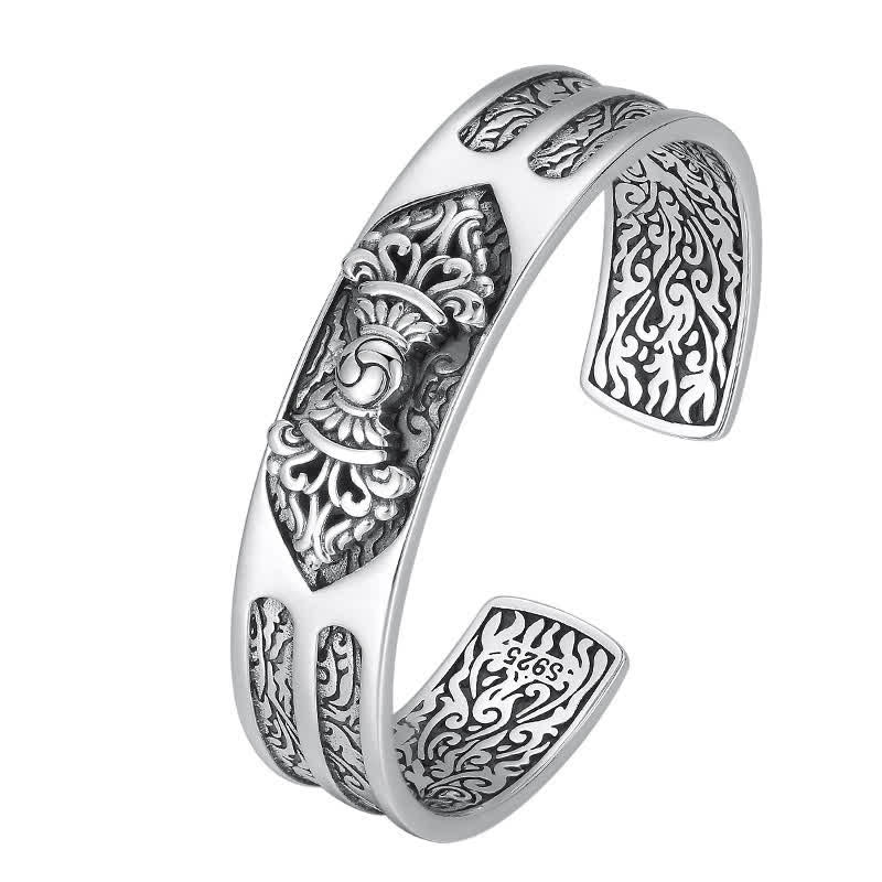 Buddha Stones 925 Sterling Silver Vajra Dorje Braccialetto con Potere Spirituale Inciso - Image 7
