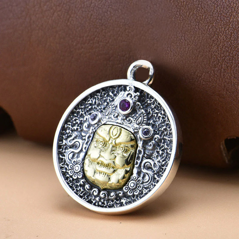 Buddha Stones 925 Sterling Silver Zakiram Dea della Ricchezza Dorje Vajra Collana Pendente Spirituale - Image 2