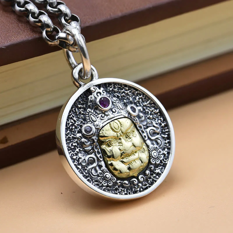 Buddha Stones 925 Sterling Silver Zakiram Dea della Ricchezza Dorje Vajra Collana Pendente Spirituale - Image 5