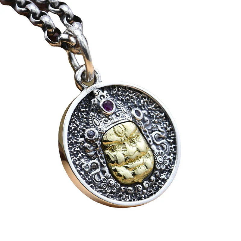 Buddha Stones 925 Sterling Silver Zakiram Dea della Ricchezza Dorje Vajra Collana Pendente Spirituale - Image 7