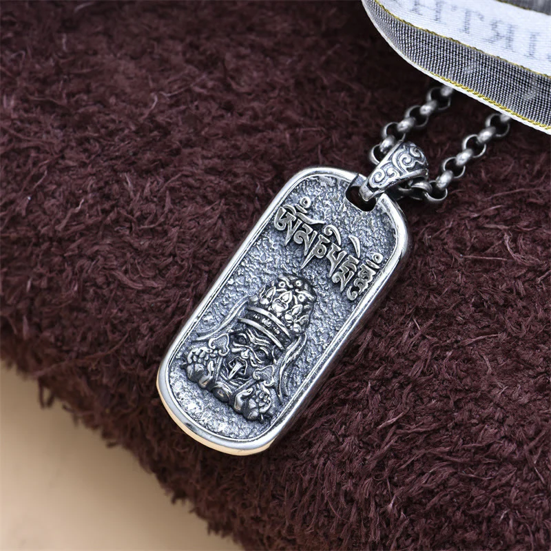 Buddha Stones 925 Sterling Silver Zakiram Dea della Ricchezza Om Mani Padme Hum Collana Pendente della Pace - Image 5