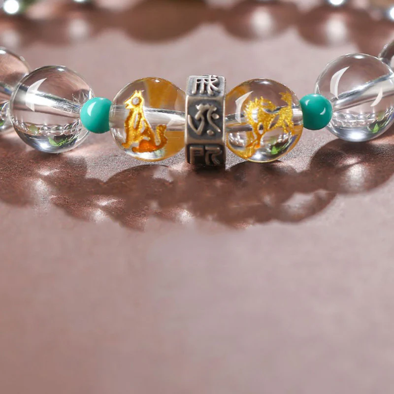 Buddha Stones 925 Sterling Silver Zodiaco cinese Buddha natale Gruppi di buon auspicio Cristallo bianco Braccialetto di guarigione in giada di Hetian - Image 7