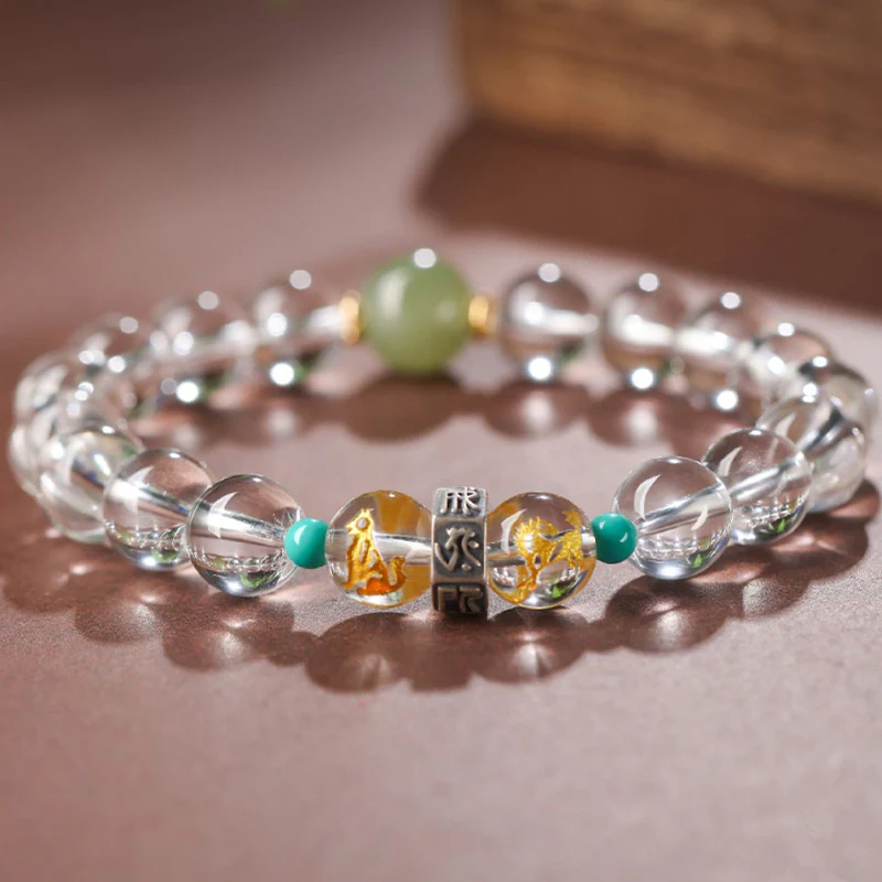 Buddha Stones 925 Sterling Silver Zodiaco cinese Buddha natale Gruppi di buon auspicio Cristallo bianco Braccialetto di guarigione in giada di Hetian - Image 8