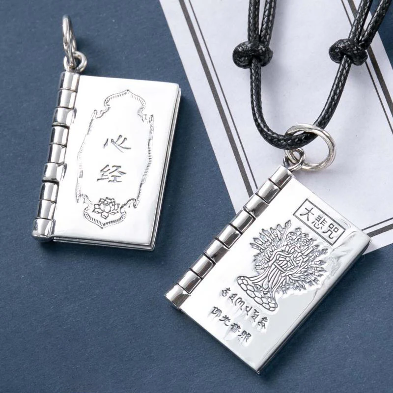 Buddha Stones 990 Argento Sterling Cuore Sutra Grande Compassione Shurangama Mantra Loto Vajra Collana Pendente Pace