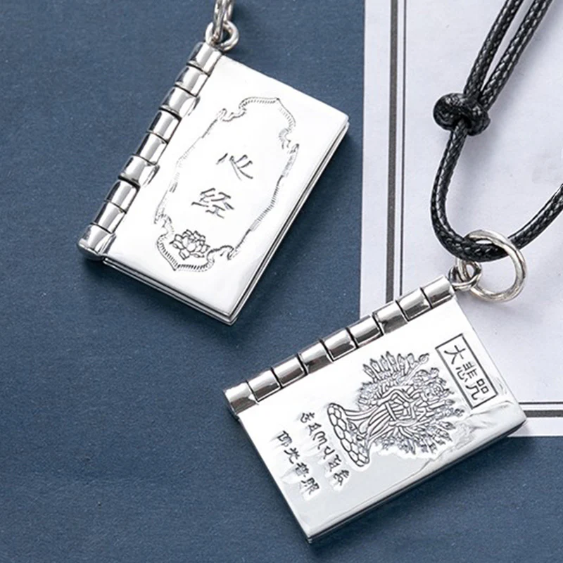 Buddha Stones 990 Argento Sterling Cuore Sutra Grande Compassione Shurangama Mantra Loto Vajra Collana Pendente Pace - Image 13