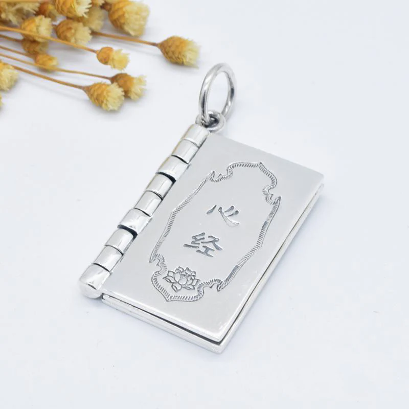 Buddha Stones 990 Argento Sterling Cuore Sutra Grande Compassione Shurangama Mantra Loto Vajra Collana Pendente Pace - Image 5