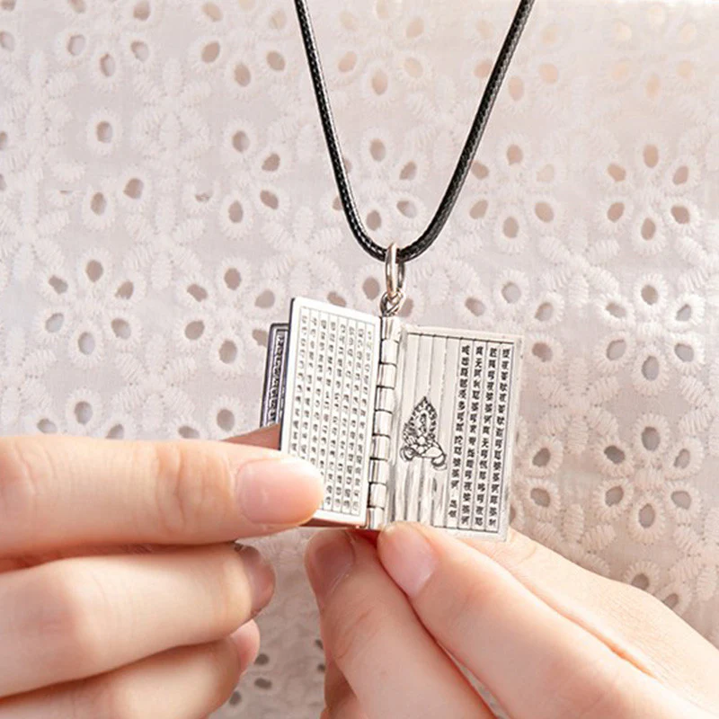 Buddha Stones 990 Argento Sterling Cuore Sutra Grande Compassione Shurangama Mantra Loto Vajra Collana Pendente Pace - Image 7