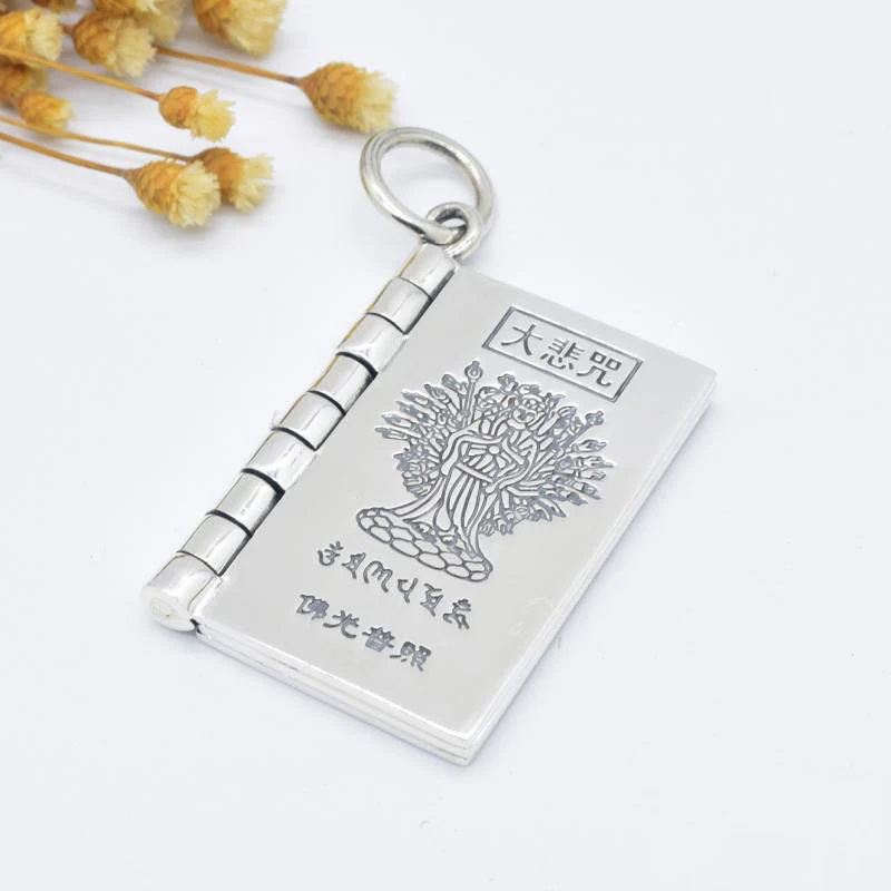 Buddha Stones 990 Argento Sterling Cuore Sutra Grande Compassione Shurangama Mantra Loto Vajra Collana Pendente Pace - Image 9