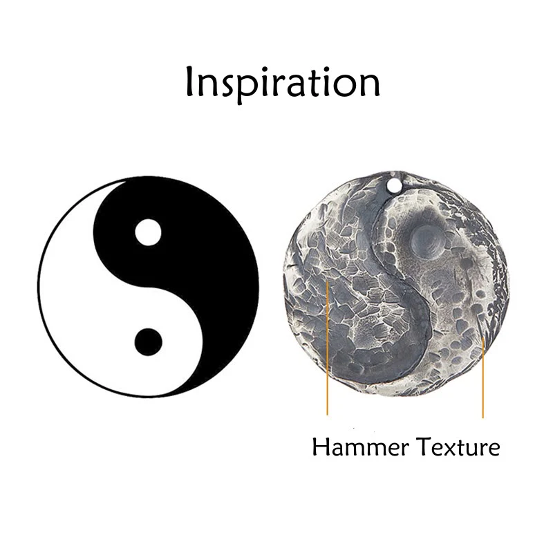 Buddha Stones 990 Sterling Silver Yin Yang Hammer Texture Collana con ciondolo Armonia - Image 12
