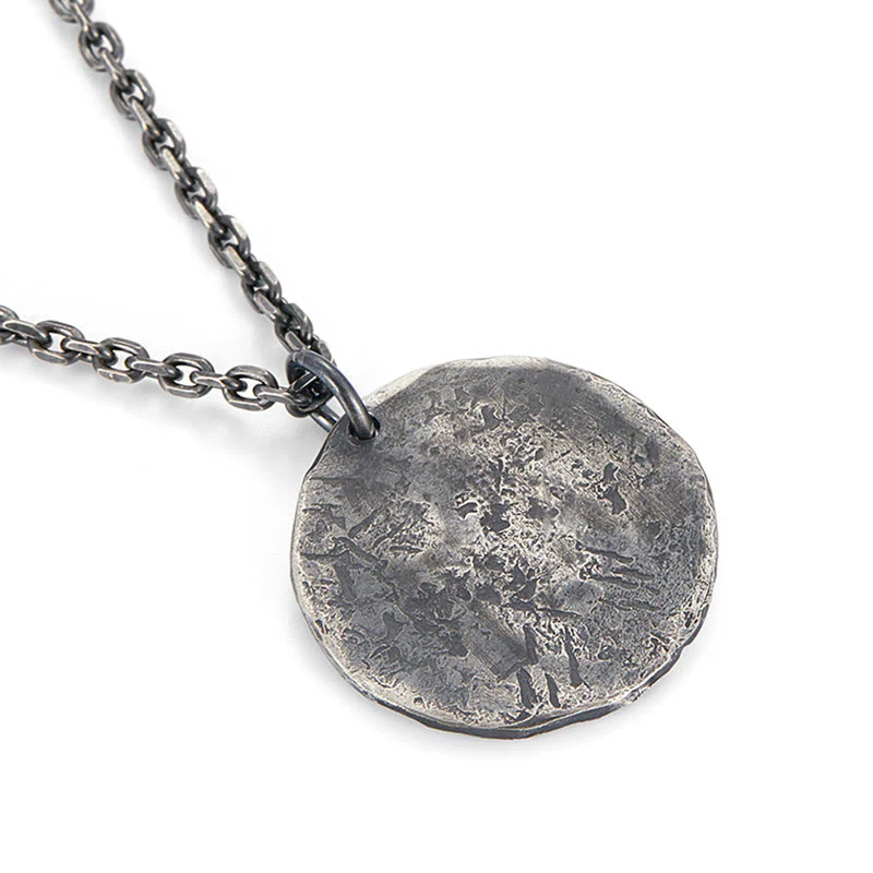 Buddha Stones 990 Sterling Silver Yin Yang Hammer Texture Collana con ciondolo Armonia - Image 8