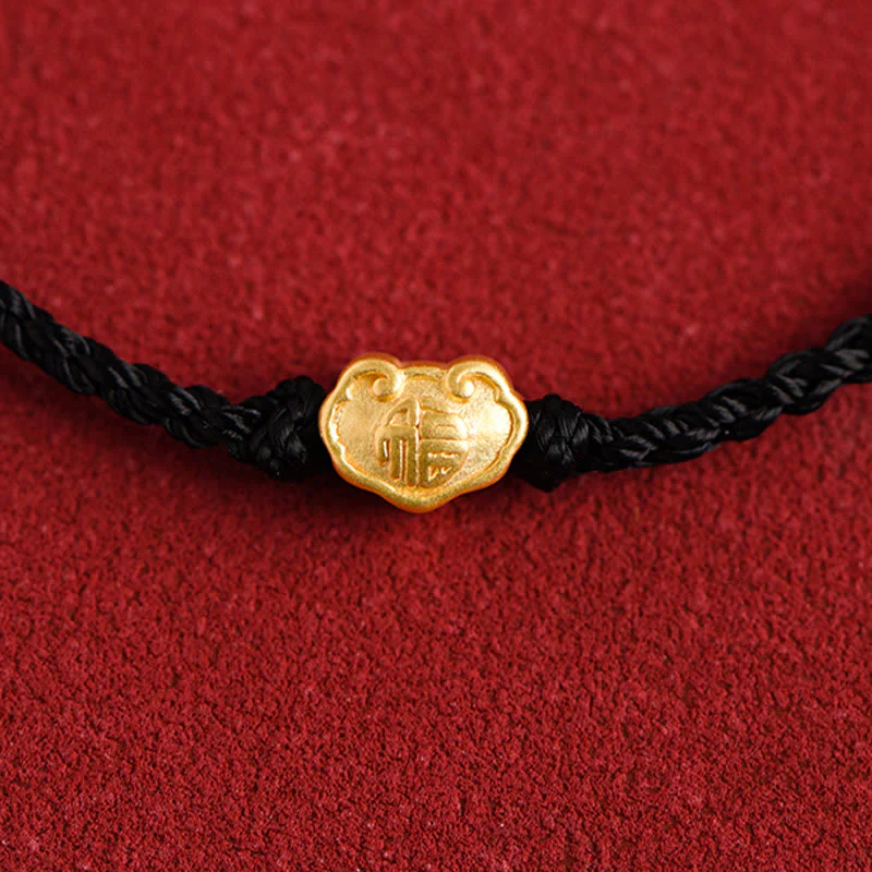 Buddha Stones 999 Oro Cinese Lucchetto Ciondolo Carattere Fu Protezione Braccialetto Fatto a Mano in Corda - Image 20