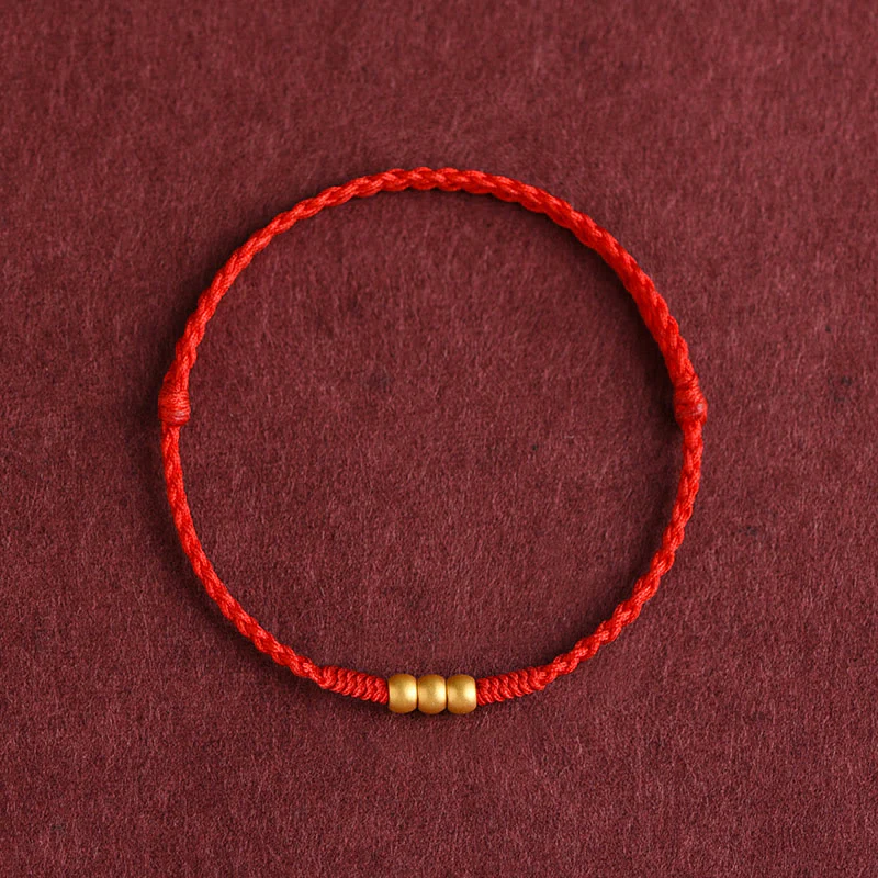 Buddha Stones 999 Oro Mini Tre Perline Design Fatto a Mano Corda della Fortuna Bracciale Cavigliera