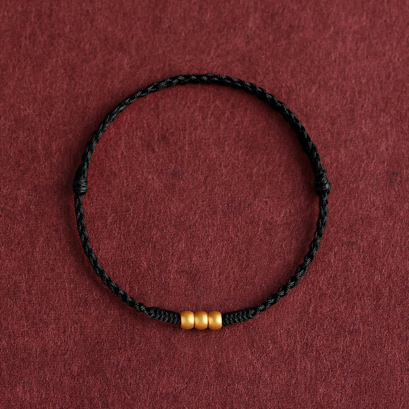 Buddha Stones 999 Oro Mini Tre Perline Design Fatto a Mano Corda della Fortuna Bracciale Cavigliera - Image 10