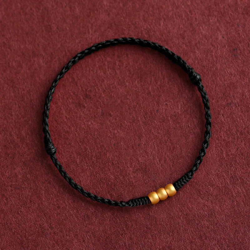 Buddha Stones 999 Oro Mini Tre Perline Design Fatto a Mano Corda della Fortuna Bracciale Cavigliera - Image 11