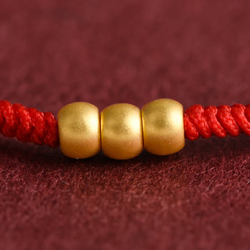Buddha Stones 999 Oro Mini Tre Perline Design Fatto a Mano Corda della Fortuna Bracciale Cavigliera - Image 4