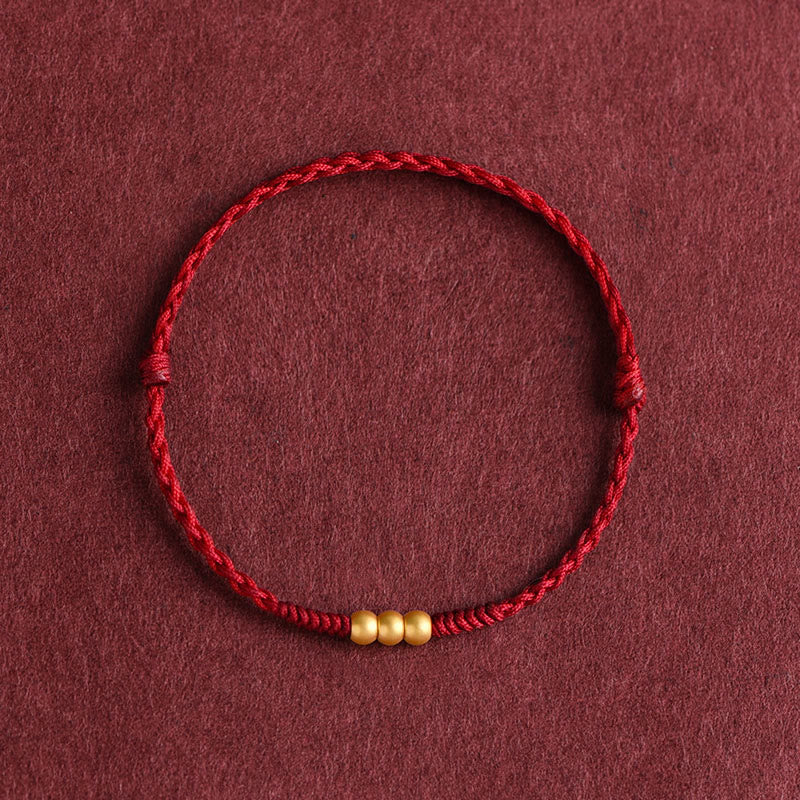 Buddha Stones 999 Oro Mini Tre Perline Design Fatto a Mano Corda della Fortuna Bracciale Cavigliera - Image 8
