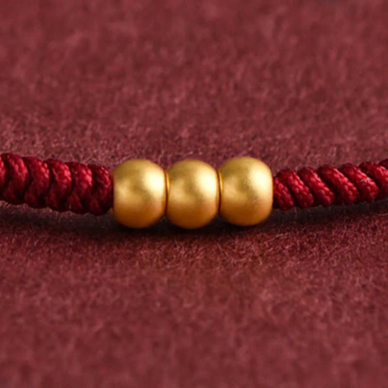 Buddha Stones 999 Oro Mini Tre Perline Design Fatto a Mano Corda della Fortuna Bracciale Cavigliera - Image 9
