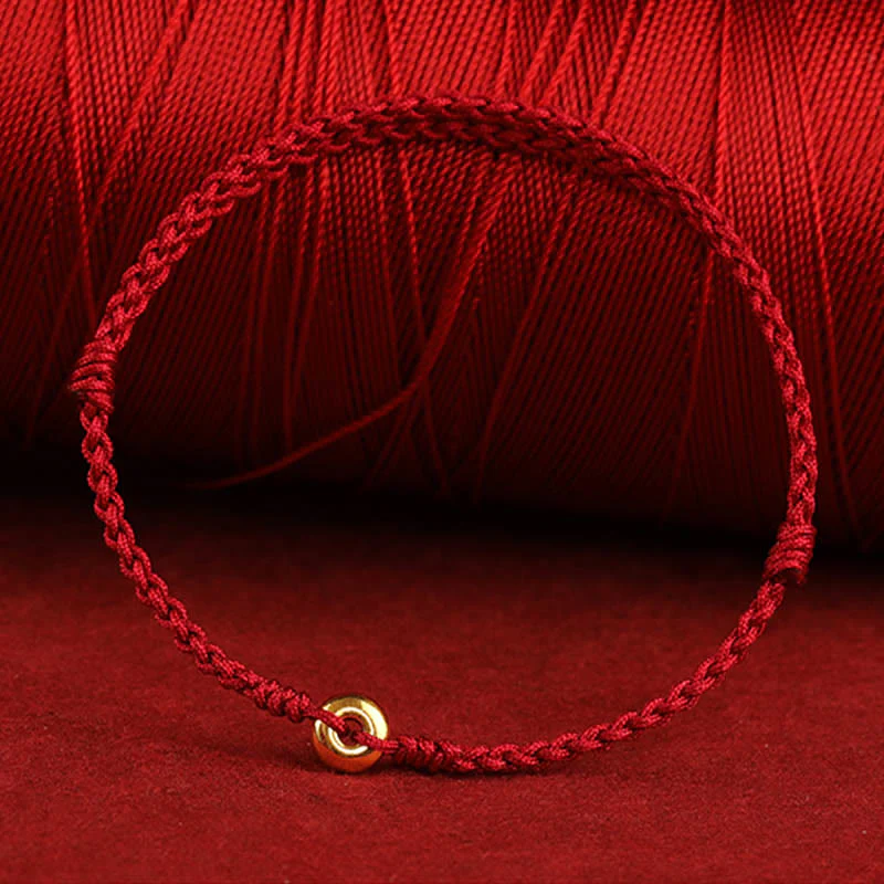Buddha Stones 999 Oro Piccola Fibbia della Pace Corda Rossa Protezione Fortuna Braccialetto Intrecciato Cavigliera - Image 3