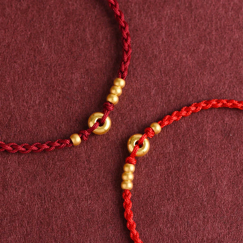 Buddha Stones 999 Oro Piccolo Fibbia della Pace Design Fatto a Mano Braccialetto di Corda Intrecciata Fortuna Cavigliera - Image 17