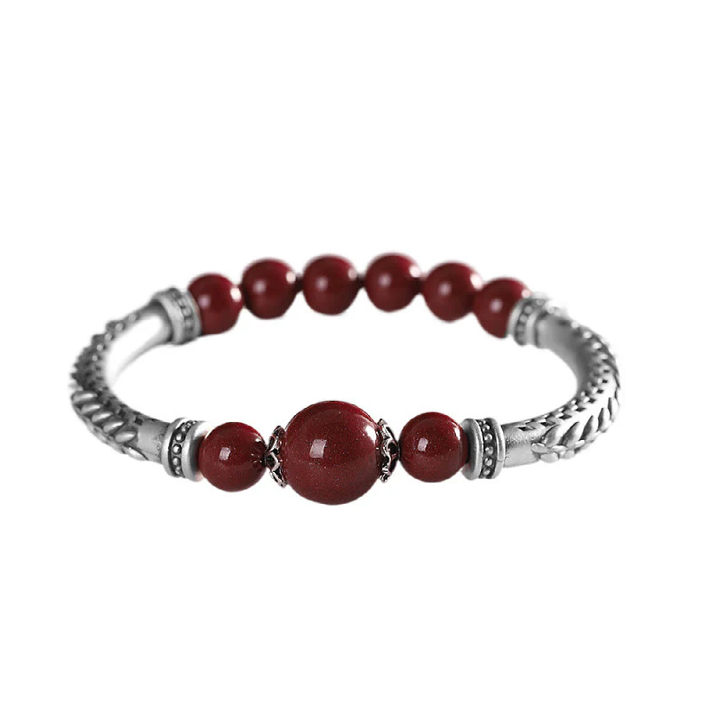 Buddha Stones 999 Sterling Silver Cinnabar Wheat Spighe Benedizione Bracciale Bangle - Image 13