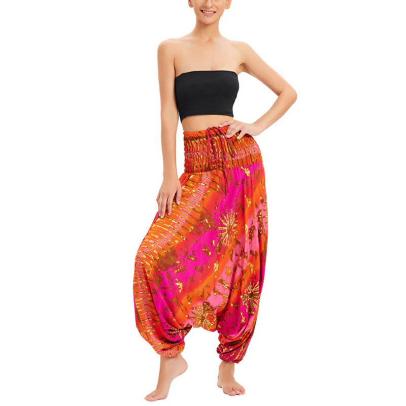 Buddha Stones a balze larghe e colorate sfumate, pantaloni a vita alta, pantaloni da tuta, pantaloni da donna - Image 15