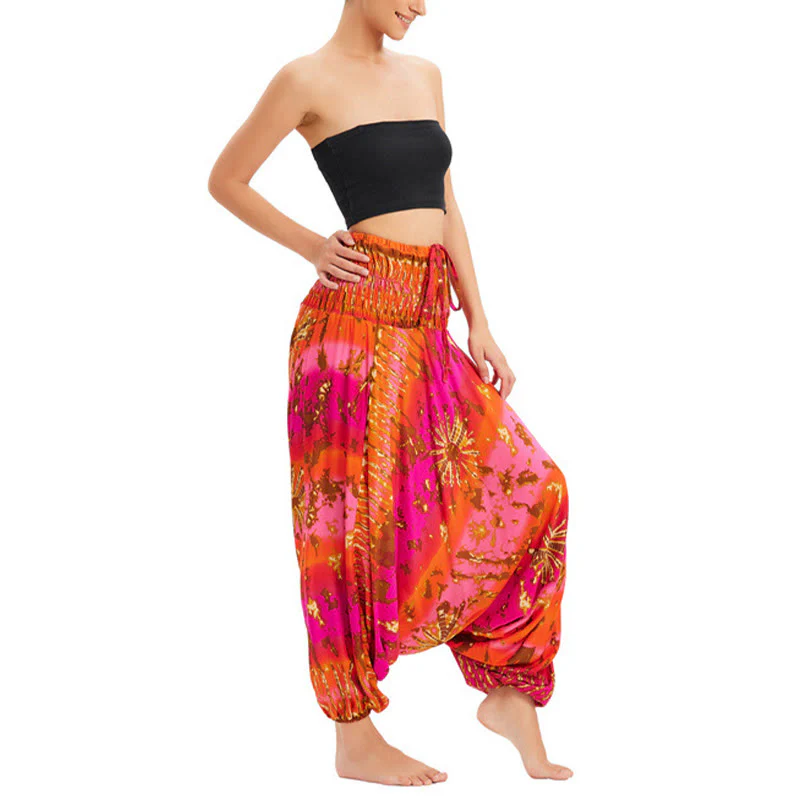 Buddha Stones a balze larghe e colorate sfumate, pantaloni a vita alta, pantaloni da tuta, pantaloni da donna - Image 16