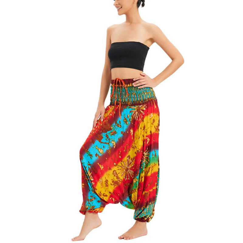 Buddha Stones a balze larghe e colorate sfumate, pantaloni a vita alta, pantaloni da tuta, pantaloni da donna - Image 3