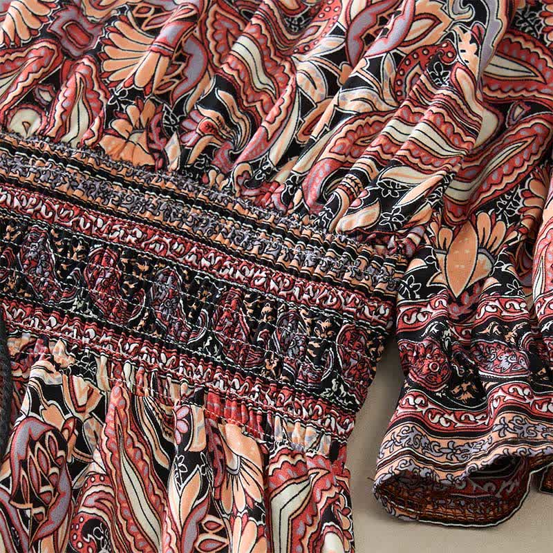 Buddha Stones Abito lungo estivo in viscosa con maniche a lanterna e stampa paisley a motivo paisley, con cintura in vita. - Image 14