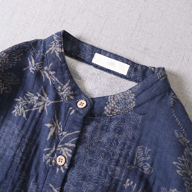 Buddha Stones Abito midi da donna in cotone con maniche lunghe, bottoni e tasche, motivo floreale in bambù - Image 6
