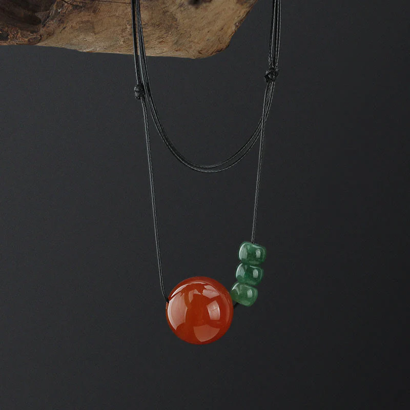 Buddha Stones Agata rossa Avventurina verde Perline di semi di Bodhi verde Collana con ciondolo in corda di cuoio calmo - Image 10