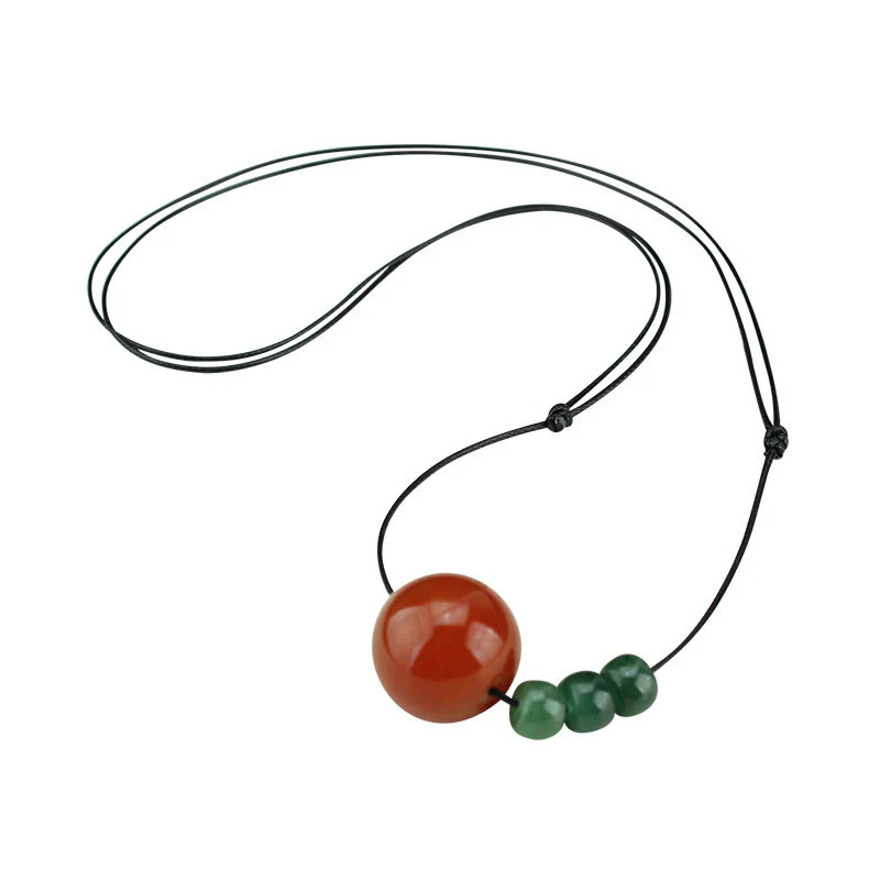 Buddha Stones Agata rossa Avventurina verde Perline di semi di Bodhi verde Collana con ciondolo in corda di cuoio calmo - Image 14