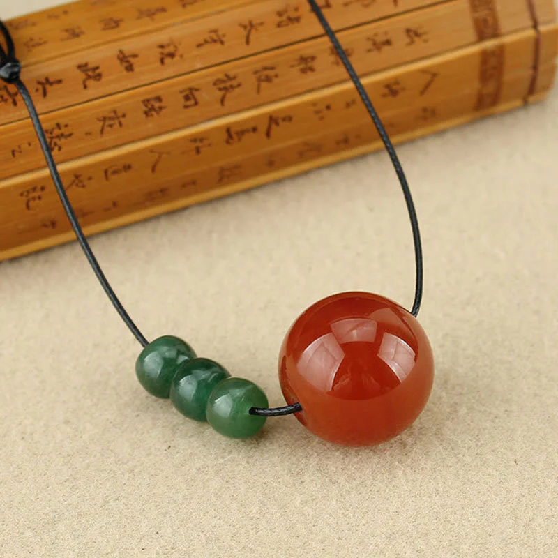 Buddha Stones Agata rossa Avventurina verde Perline di semi di Bodhi verde Collana con ciondolo in corda di cuoio calmo - Image 2
