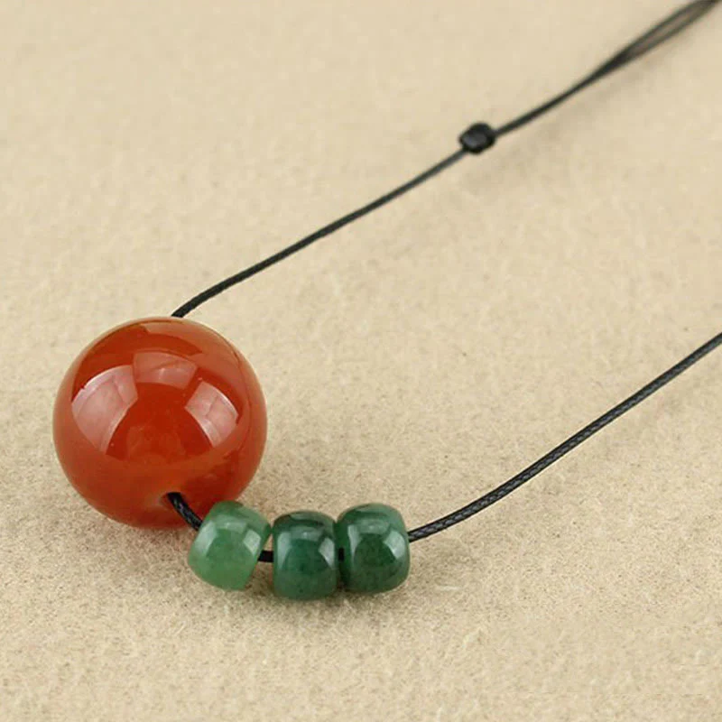 Buddha Stones Agata rossa Avventurina verde Perline di semi di Bodhi verde Collana con ciondolo in corda di cuoio calmo - Image 7